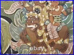 Vintage carved and painted wood painting panel framed Balinese dimensional