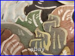 Vintage carved and painted wood painting panel framed Balinese dimensional