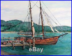 Vintage folk art oil painting nautical seascape Oregon artist Robert Whitsell