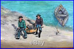 Vintage folk art oil painting nautical seascape Oregon artist Robert Whitsell