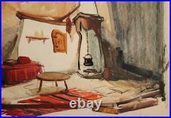 Vintage gouache painting folk interior design