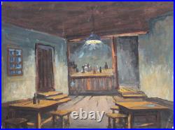 Vintage gouache painting folk tavern stage design