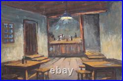 Vintage gouache painting folk tavern stage design