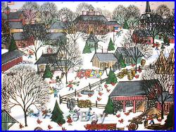 Vintage oil canvas painting listed artist Jo Sickbert 1931 folk winter village