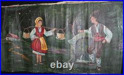 Vintage oil painting portrait boy and girl with folk costume