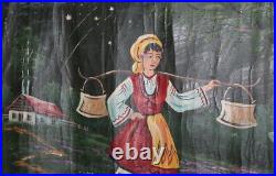 Vintage oil painting portrait boy and girl with folk costume