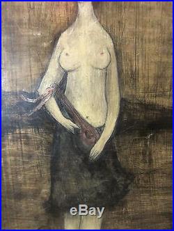 Vintage original Carol Blanchard 1940's figural nude oil painting Folk Art