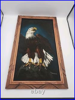 Vtg 1970s Framed Folk Art Reverse Eagle Painting 22x13