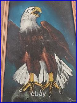 Vtg 1970s Framed Folk Art Reverse Eagle Painting 22x13