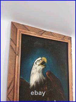 Vtg 1970s Framed Folk Art Reverse Eagle Painting 22x13