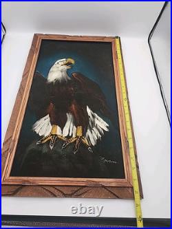 Vtg 1970s Framed Folk Art Reverse Eagle Painting 22x13