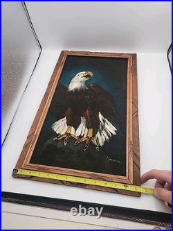 Vtg 1970s Framed Folk Art Reverse Eagle Painting 22x13