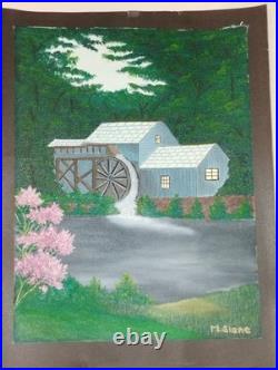 Vtg 9x12 Old Grist Mill Folk Art Countrysid Rustic Oil Painting Signed M. Slane