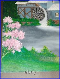 Vtg 9x12 Old Grist Mill Folk Art Countrysid Rustic Oil Painting Signed M. Slane