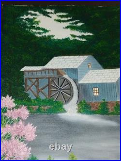 Vtg 9x12 Old Grist Mill Folk Art Countrysid Rustic Oil Painting Signed M. Slane
