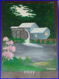 Vtg 9x12 Old Grist Mill Folk Art Countrysid Rustic Oil Painting Signed M. Slane Vtg 9x12 Old Grist Mill Folk Art Countrysid Rustic Oil Painting Signed M. Slane