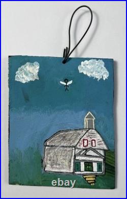 Vtg Alabama AIM Folk Art Painting Board Angel Above Church Shelley Walters 6x5