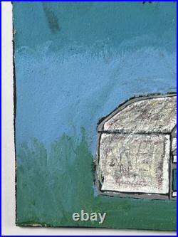 Vtg Alabama AIM Folk Art Painting Board Angel Above Church Shelley Walters 6x5