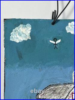 Vtg Alabama AIM Folk Art Painting Board Angel Above Church Shelley Walters 6x5