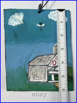 Vtg Alabama AIM Folk Art Painting Board Angel Above Church Shelley Walters 6x5