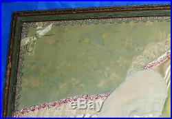 Vtg Antique 1920's Folk Art Real Photo N Hair Baby Picture Real Satin & Lace