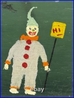 Vtg Antique Folk Art Oil Painting Signed Gibbs Circus American Flag Dog