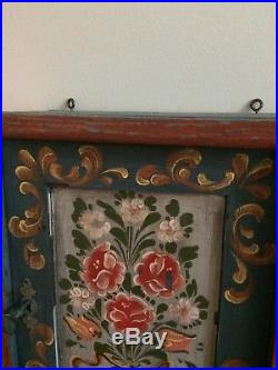 Vtg Antique Norwegian Swedish Folk Art Rosemaling Painted wall Spice Cabinet