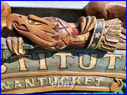 Vtg BELLAMY Folk Art Hand Painted Carved Wood Eagle Americana Yacht Name Plaque