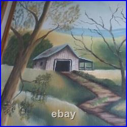 Vtg Barn Folk Art Rural Country Landscape Unsigned Original Acrylic On Canvas