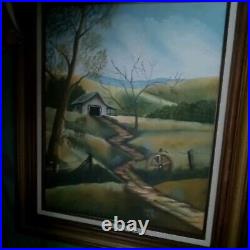 Vtg Barn Folk Art Rural Country Landscape Unsigned Original Acrylic On Canvas