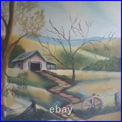 Vtg Barn Folk Art Rural Country Landscape Unsigned Original Acrylic On Canvas