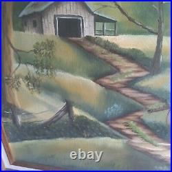 Vtg Barn Folk Art Rural Country Landscape Unsigned Original Acrylic On Canvas