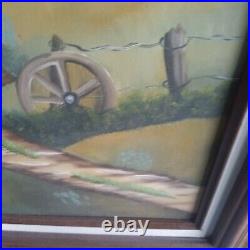 Vtg Barn Folk Art Rural Country Landscape Unsigned Original Acrylic On Canvas