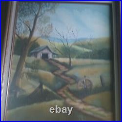 Vtg Barn Folk Art Rural Country Landscape Unsigned Original Acrylic On Canvas