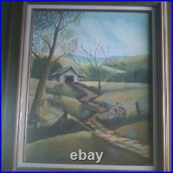 Vtg Barn Folk Art Rural Country Landscape Unsigned Original Acrylic On Canvas