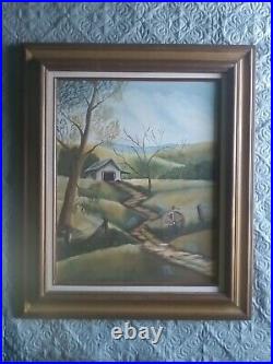 Vtg Barn Folk Art Rural Country Landscape Unsigned Original Acrylic On Canvas