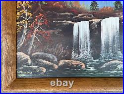 Vtg. Ernest Hertig, Blackwater Falls, WV Wood-Framed Oil on Board, Big 35x17