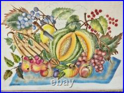 Vtg Folk Art Framed Fruit Theorem Painting Velvet Signed A. Johnson 16 x 13