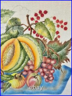 Vtg Folk Art Framed Fruit Theorem Painting Velvet Signed A. Johnson 16 x 13