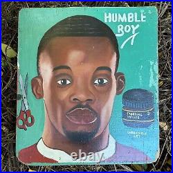 Vtg Folk Art ghana African Hair Barber Salon Painted Sign Kwame Nkrumah