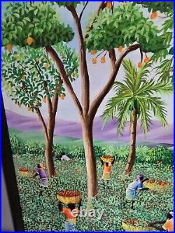 Vtg Fritz Louizor Oil Painting Haitian Folk Art Mid Century Impressionist Haiti