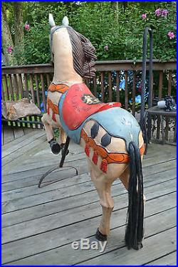 Vtg Hand Carved Painted Wood CAROUSEL style Carnival HORSE Folk Art decor