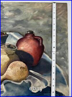 Vtg Oil On Canvas Painting Folk Art Still Life Jars & Squash 16x20 Post War Art
