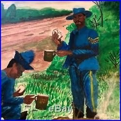 Vtg Original Buffalo Soldiers Prison Folk Art Painting Military African American