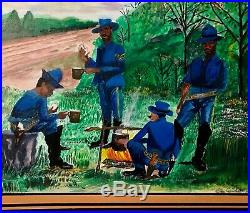 Vtg Original Buffalo Soldiers Prison Folk Art Painting Military African American