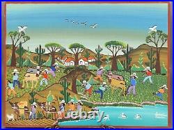 Vtg Roberto Benitez Mexican Folk Artist Day & Night Farm Scene Paintings 16x12