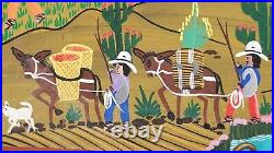 Vtg Roberto Benitez Mexican Folk Artist Day & Night Farm Scene Paintings 16x12