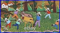 Vtg Roberto Benitez Mexican Folk Artist Day & Night Farm Scene Paintings 16x12