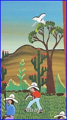 Vtg Roberto Benitez Mexican Folk Artist Day & Night Farm Scene Paintings 16x12