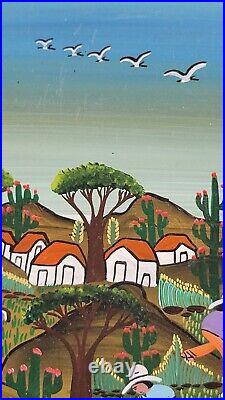 Vtg Roberto Benitez Mexican Folk Artist Day & Night Farm Scene Paintings 16x12